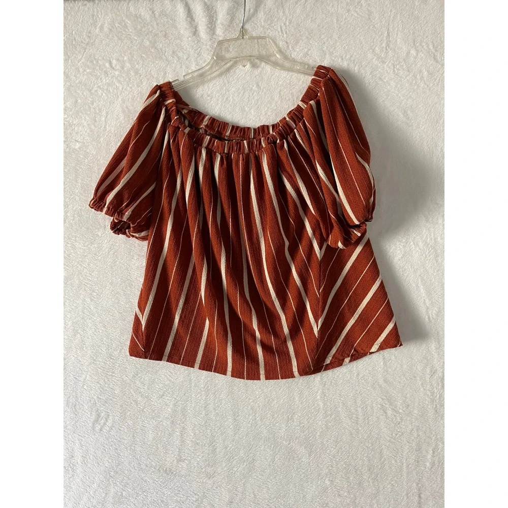 Anthropologie Eloise Striped Off The Shoulder Puff Sleeve Boho Blouse Top Sz XS